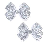 Fermagli per capelli a doppio strato da 15,2 cm, con paillettes, per ragazze, con fiocco a coccodrillo, confezione da 2, ideali per acconciature per bambini e occasioni speciali, colore: argento