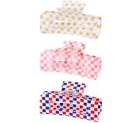 Fermagli per capelli a scacchi, per donne e donne, 10,2 cm, alla moda, grandi, per acconciature, per capelli spessi, retrò, rettangolari, clip per capelli (confezione da 3)