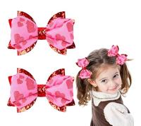 Fermagli per capelli con fiocco per San Valentino, fiocco rosa acceso, fermaglio per capelli glitterato a forma di cuore, clip a coccodrillo carino con fiocco per capelli antiscivolo, forcine per