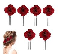 Fermagli per Capelli con Fiori di Rosa,6 pezzi Clip di Capelli a Forma di Fiore a Forma di U Sposa Rosa Rossa Fiore Forcine per Capelli Fermaglio per Capelli Rosa Fatto A Manoc per Donne e Ragazze