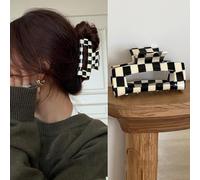 Fermagli per capelli con motivo a scacchi, fermagli per capelli quadrati a scacchi, clip per capelli da donna, clip per capelli antiscivolo a reticolo, accessori per capelli grandi per ragazze
