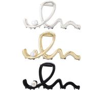 Fermagli per capelli con perle, dorati, a forte tenuta, grandi clip per capelli antiscivolo, con strass e perle, clip estive per lo styling di compleanno, per donne e ragazze, capelli lunghi e spessi