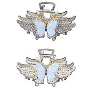 Fermagli per capelli con perle e farfalle, confezione da 2 fermagli per capelli con strass scintillanti, misura media, antiscivolo, per capelli ricci spessi, accessori per lo styling dei capelli per