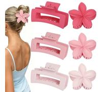 Fermagli per capelli da donna, quadrati, per ragazze, 2 stili, per capelli spessi o sottili, 6 pezzi, ibisco hawaiano, rettangolari, grandi, plumeria, accessori per capelli medi da donna (rosa chiaro)