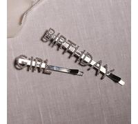 Fermagli per capelli da ragazza di compleanno, in metallo argentato con lettere in strass, accessori per capelli divertenti per compleanno