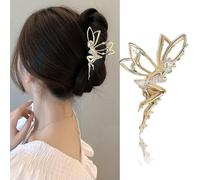 Fermagli per capelli dorati con strass, per ragazze, a forma di fata, in metallo, forcine per capelli spessi, clip per elfi e squali, accessori per capelli da donna