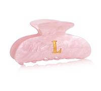 Fermagli per capelli in acrilico da donna, con monogramma rosa, grande fermaglio per capelli, alla moda, glitterato, accessorio per capelli elegante e resistente, lettera L