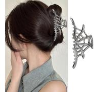 Fermagli per capelli in argento ragnatela per donne, Halloween Spider Net Clip per capelli in metallo argento clip per capelli carine clip a mascella forte tenuta gotico accessori per lo styling dei