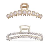 Fermagli per capelli in metallo con strass e perle imitazione per capelli, fermagli antiscivolo per capelli, accessori per donne e ragazze (confezione da 2)
