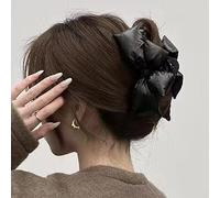 Fermagli per capelli in pelle nera, grande fiocco 3D antiscivolo, in metallo, per capelli spessi e sottili e ricci, accessori per capelli alla moda