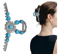 Fermagli per capelli in stile occidentale, extra large, color argento, turchese e blu, in metallo, per coda di cavallo, accessori per capelli in stile occidentale, per donne e ragazze