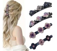 Fermagli per capelli intrecciati con pietra di cristallo scintillante, clip per capelli a forma di colibrì con strass e fiore di cristallo, intrecciato con 3 mini clip, mini fermagli per capelli per