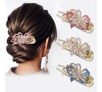 Fermagli per Capelli Mollette Dorati Con Strass per Donne Ragazze Fiore a Becco d'anatra Grandi Francesi a Coda di Rondine Cavallo in Acrilico Capelli Luccicanti Decorativi blu Bianco Rosa 3 pezzi