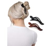 Fermagli per capelli piatti Kitsch per donna - Fermagli per capelli piatti antiscivolo | Design elegante e curvo per un look confortevole | Accessori per capelli per ragazze- Nero e tartaruga 2 pezzi