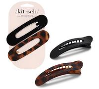 Fermagli per capelli piatti Kitsch per donna - Fermagli per capelli piatti antiscivolo per un look confortevole | Accessori per capelli per ragazze - Nero e tartaruga 2 pezzi