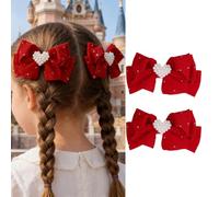 Fermagli per capelli rossi con fiocco rosso con squisito fiocco fatto a mano a coccodrillo con perle a forma di cuore, forcine per capelli per San Valentino, feste, compleanni, decorazioni per abiti