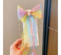 Fermagli per capelli sfumati per ragazze, fatti a mano, con fiocco arcobaleno, accessori per capelli con coda lunga, clip appuntita sicura per trecce coda di cavallo, principessa delle fiabe (E)