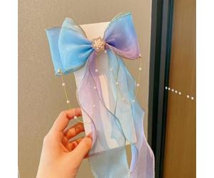 Fermagli per capelli sfumati per ragazze, fatti a mano, con fiocco arcobaleno, accessori per capelli con coda lunga, clip appuntita sicura per trecce a coda di cavallo, principessa delle fiabe (D)