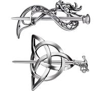 Fermagli per capelli vintage 2 pezzi, Drago con nodo vichingo e bastoncini per capelli triangolari, Clip in metallo retrò in lega d'argento per lo shopping, il tempo libero, le feste