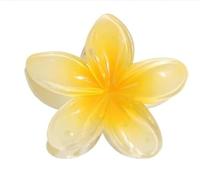 Fermaglio a forma di fiore hawaiano giallo a forma di ranuncolo, grandi clip per capelli spessi, design in resina Plumeria e ibisco, con presa sicura (accessori per capelli da spiaggia, matrimoni