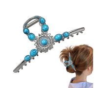 Fermaglio ad artiglio in pietra blu - Clip in metallo per capelli spessi, eleganti | Forcina in finto gemma con motivo floreale, ideale per lo stile retrò occidentale ovunque
