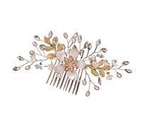 Fermaglio Capelli Sposa 2pc Bridal Wedding Pearl Flower Hairpin Side Comb Golden Leaf Shaped Tiaras Insert Jewelry Hair Bride Headwear(Gold 1)