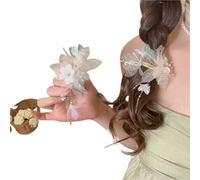 Fermaglio Capelli Sposa 2pc Tessuto Fiore Foglia Nappa Fermagli for capelli for le donne Mori Ragazza Vetro acrilico Lato Ornitorinco Clip Imitazione Perla Lunghe Catene Copricapi(B)