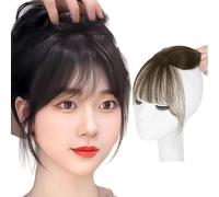 Fermaglio for Capelli Bangs Toppers for Capelli Umani Al 100% Con Frangia, Frange Con Clip 3D A 360° Parrucca for Capelli Con Frangia Finta Extension for Capelli Con Frangia Da 25 Cm(Brown)