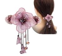 Fermaglio for capelli con nappa antica, fermaglio for capelli in filato di seta, fermaglio for capelli con coda di cavallo, for adulti, fermaglio for capelli con cristallo, forcina for capelli(pink)