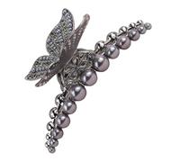 Fermaglio per capelli a di squalo in metallo, con perle grigie, 10 x 6 x 4 cm, forcina per capelli a tenuta forte, elegante strumento per lo styling per donne e ragazze con capelli spessi e