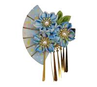 Fermaglio per capelli a fiore finto fermaglio con nappa forcina da donna finta perla decorazione antiscivolo decorativa giapponese tradizionale abito kimono per bambini ragazze cosplay blu