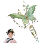 Fermaglio per capelli a forma di ali di fata, con farfalla e perline, per acconciature, fermaglio per capelli da donna (verde)