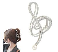 Fermaglio per capelli a forma di chiave di violino, in metallo, elegante fermaglio per capelli con nota musicale, con perle, chiave di violino (argento con diamanti)