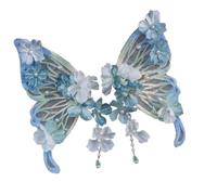 Fermaglio per capelli a forma di farfalla con fiore di seta, grande, per matrimoni, feste ed eventi culturali