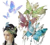 Fermaglio per capelli a forma di farfalla con lacrime di farfalla, scintillanti ali di fata, accessorio per capelli da donna, accessorio per capelli con perline per feste, matrimoni, acconciature