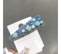 Fermaglio per capelli a forma di fiore con strass, per donne e ragazze, fermaglio floreale scintillante con gemme di cristallo, per frangia e capelli laterali, elegante accessorio per capelli (blu)
