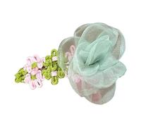 Fermaglio per capelli a forma di fiore in organza con petali all'uncinetto a mano e foglie, accessorio per capelli