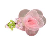 Fermaglio per capelli a forma di fiore in organza con petali all'uncinetto a mano e foglie, accessorio per capelli