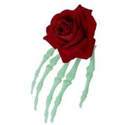 Fermaglio per capelli a forma di mano con scheletro in pizzo rosa alla moda per Halloween, feste ed eventi a tema