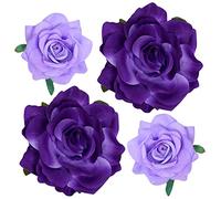 Fermaglio per capelli a forma di rosa, spilla floreale, 4 pezzi, fermagli per fiori in tessuto, copricapo da pin up messicana per donna, ragazza, matrimonio, festa della mamma (2 misure) (viola)