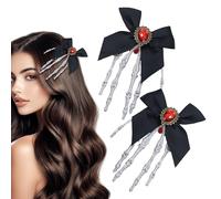 Fermaglio per capelli a forma di scheletro, con fiocco gotico, 2 pezzi, con teschio rosso, elegante forcina per sposa, feste, festival, ragazze, matrimoni, cosplay, compleanni, feste in maschera