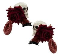Fermaglio per capelli a forma di teschio con corno di antilope, per adulti, cosplay, corno del diavolo, rosa, per feste di Halloween