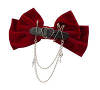Fermaglio per capelli alla moda con fiocco, colore nero e rosso, decorato con catena, per adolescenti e adulti, copricapo scuro per donne
