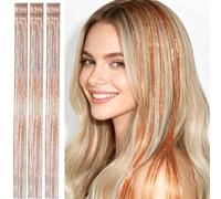 Fermaglio per capelli, arancione laser, oro rame, 61 cm, confezione da 6 pezzi, 80 fili ciascuno, luccichio unico per acconciature per Capodanno, feste, cosplay, festival, uso quotidiano per donne