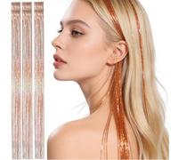 Fermaglio per capelli, arancione laser, oro rame, 61 cm, confezione da 6 pezzi, 80 fili ciascuno, luccichio unico per acconciature per Capodanno, feste, cosplay, festival, uso quotidiano per donne