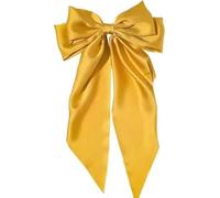 Fermaglio per capelli con fiocco, grande fermaglio per capelli in raso setoso, con coda lunga, per donne e ragazze, grande fermaglio per capelli francese in metallo e accessori per capelli (giallo)