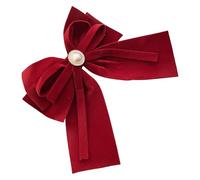Fermaglio per capelli con fiocco in velluto, rosso vino, con perle, stile coreano, pre-legato, clip laterale per donne