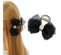 Fermaglio per capelli con fiocco medio, per donne e ragazze, stile coreano, elegante nastro in organza con ciondolo argentato, nessun danno, presa forte, accessorio per capelli per tutti i tipi, uso