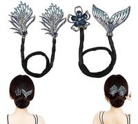 Fermaglio per capelli con fiore con strass, per acconciature chignon, bigodino per capelli pigri, clip per capelli con strass a coda di balena, facile creatore di chignon per chignon, forcine per