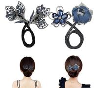 Fermaglio per capelli con fiore con strass, per acconciature chignon, bigodino per capelli pigri, clip per capelli con strass a coda di balena, facile creatore di chignon per chignon, forcine per